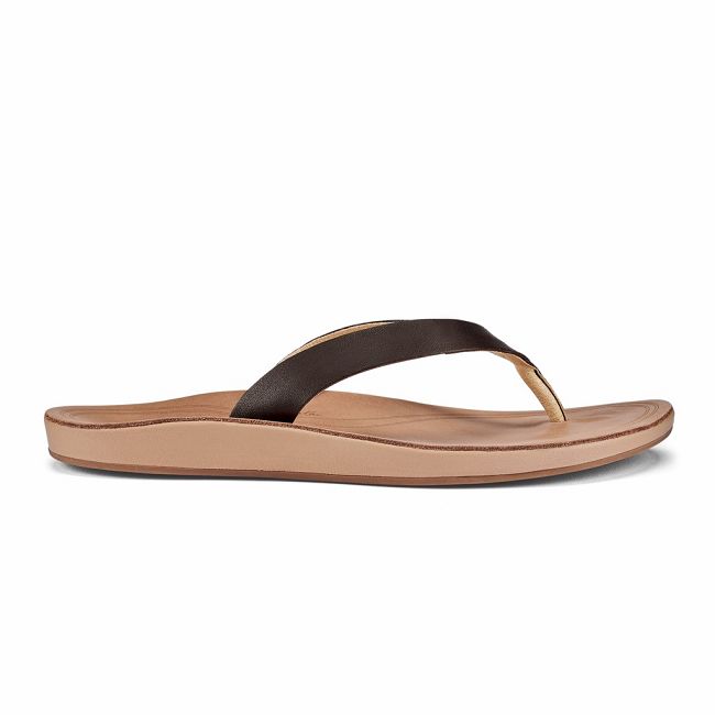 Olukai Women's Nonohe Flip Flop - Dark Java / Golden Sand US167-592